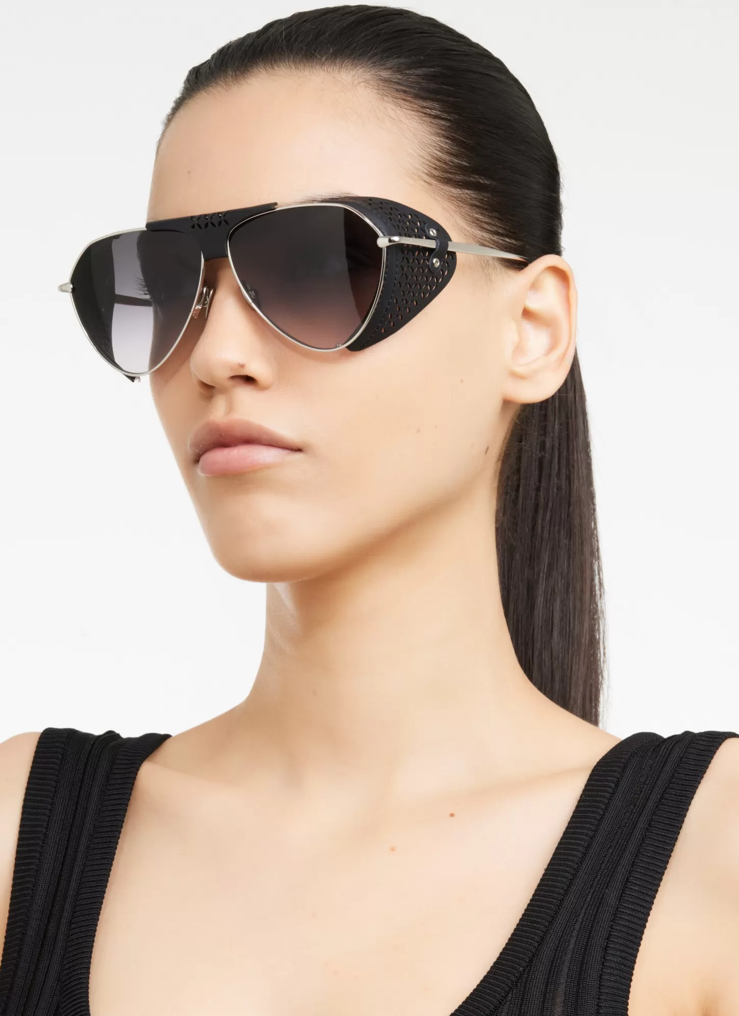 Alaïa Lunettes De Soleil | Lunettes De Soleil Aviateur En Métal Et Cuir